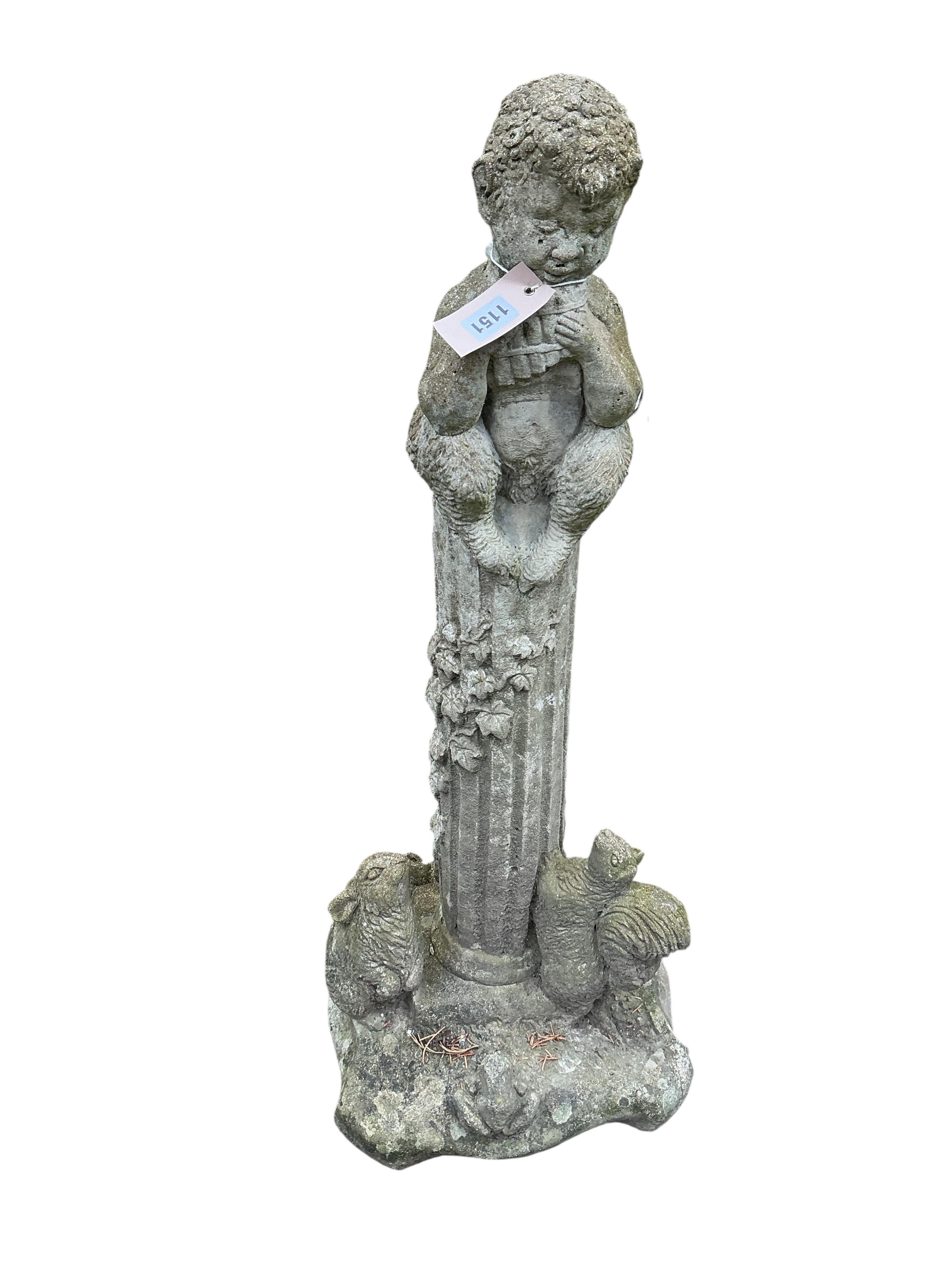 Four reconstituted stone figural garden ornaments, largest height 80cm